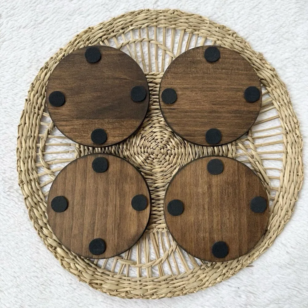 Handmade Wooden Coffee Theme Coasters Set Of 4